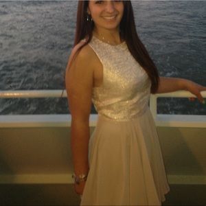 Francesca’s gold and cream dress